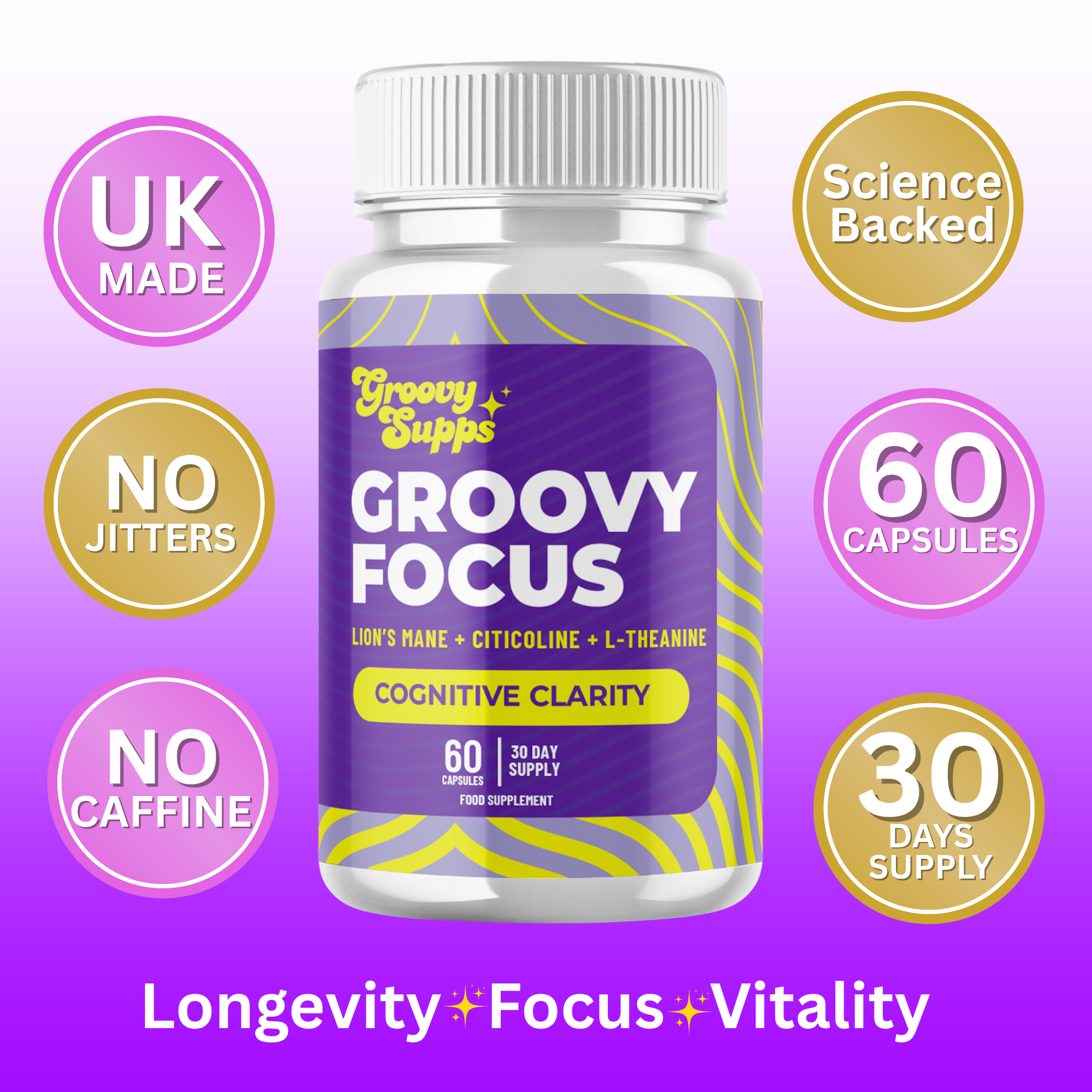 Groovy Focus Lion's Mane Citicoline L-Theanine Complex