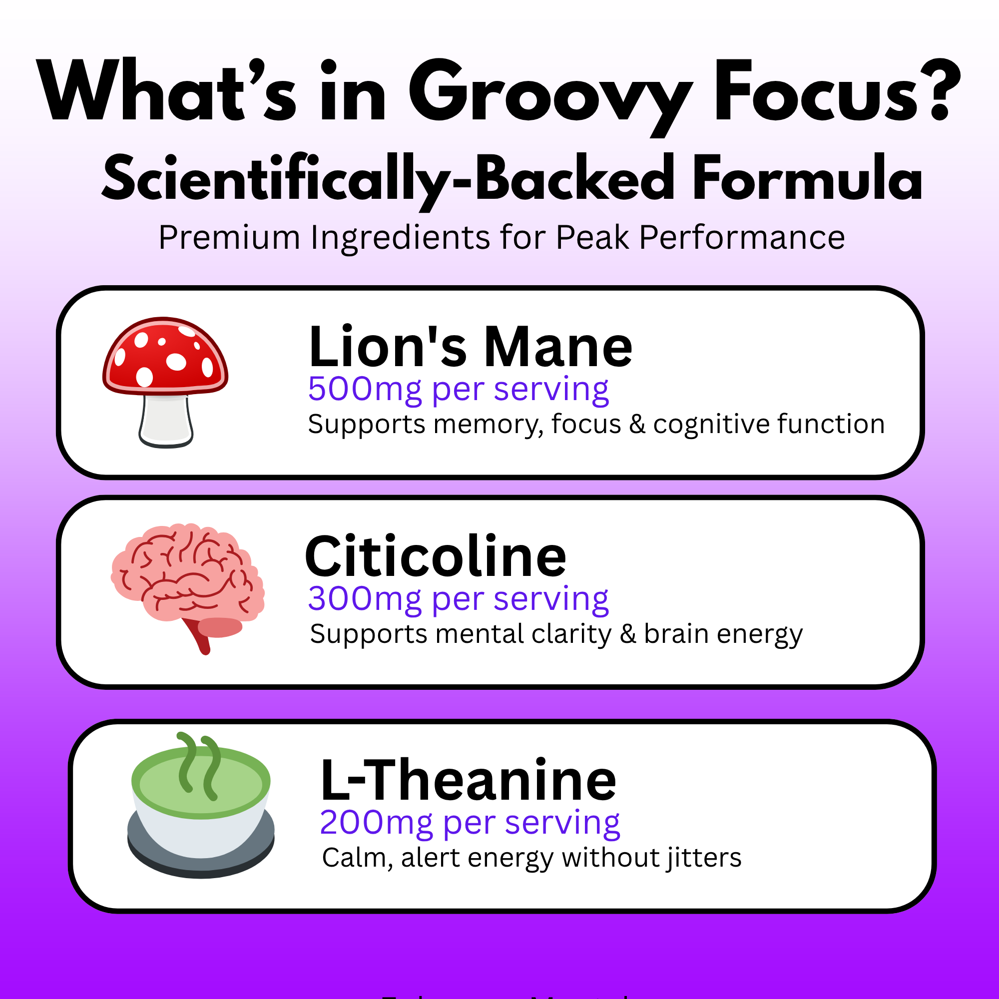 Groovy Focus Lion's Mane Citicoline L-Theanine Complex